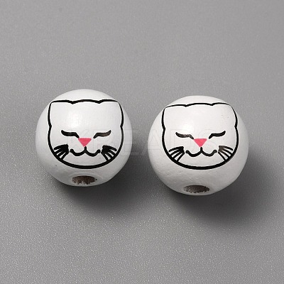 Printed Cat Wood European Beads WOOD-TAC0011-35D-1