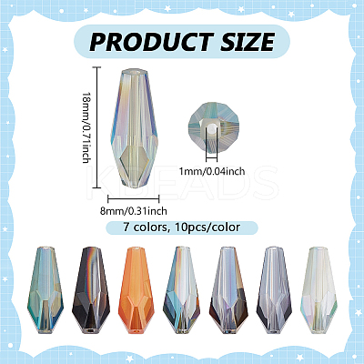 70Pcs 7 Colors Full Rainbow Plated Faceted Teardrop Glass Beads EGLA-PH0001-64-1