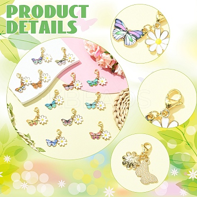 12Pcs Butterfly & Flower Alloy Enamel Pendants Decorations HJEW-YW00122-1