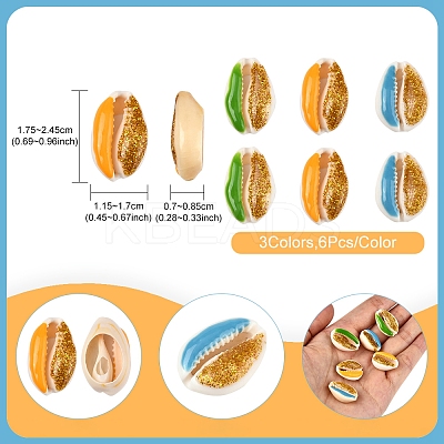 18Pcs 3 Colors Enamel Cowrie Shell Beads SSHEL-FS0001-03-1