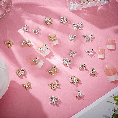 24Pcs 8 Style Alloy Rhinestone Cabochons MRMJ-BC0003-40-1