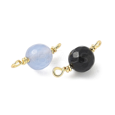 Dyed Natural Agate Faceted Round Connector Charms KK-C097-04G-01-1