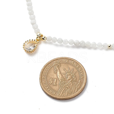 Cubic Zirconia Teardrop Pendant Necklace with Natural Moonstone Beaded Chains NJEW-JN04121-03-1