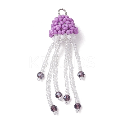 Glass Seed Beaded Jellyfish Pendants PALLOY-MZ00660-03-1