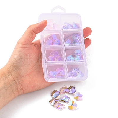 32Pcs 8 Style Pointed Back Electroplate Faceted Glass Pendants EGLA-YW0001-40-1