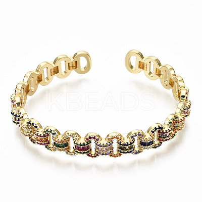 Brass Micro Pave Cubic Zirconia Cuff Bangles BJEW-S142-018-NF-1