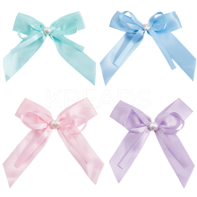 40Pcs 4 Colors Bowknot Polyester Ornament Accessories DIY-SP0004-80-1