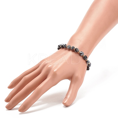 Natural Snowflake Obsidian Round Beaded Stretch Bracelet BJEW-JB08197-04-1