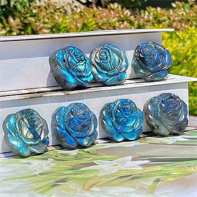 Natural Labradorite Carved Healing Rose Figurines PW-WG99358-01-1
