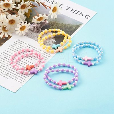 Opaque Acrylic Stretch Beaded Bracelets for Kids BJEW-JB06230-1