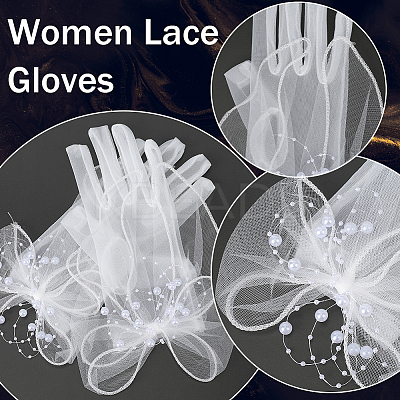 Polyester Bride's Lace Gloves AJEW-WH20120-23D-1