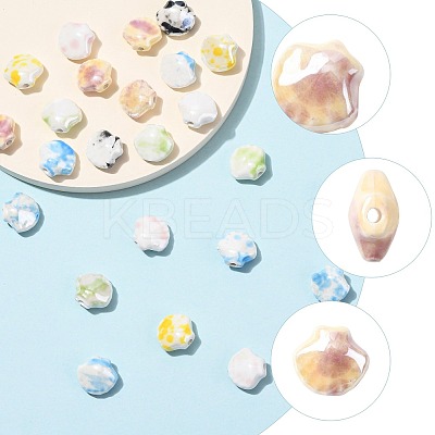 26Pcs 6 Colors Shell Shape Glazed Porcelain Beads PORC-FS0001-35-1