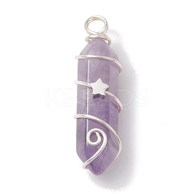 Natural Mixed Stone Double Terminal Pointed Pendants PALLOY-JF02673-1