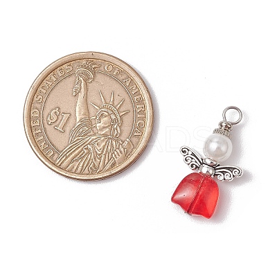 Spray Painted Transparent Glass Beads with ABS Plastic Imitation Pearl Round Beads amd Tibetan Style Alloy Fairy Wing Beads and 304 Stainless Steel Flat Head Pins Pendants PALLOY-JF03622-1