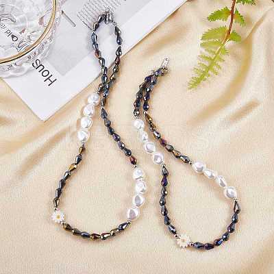 3Pcs Natural Shell & Plastic Pearl Flower & Glass Beaded Necklaces and Stretch Bracelet Set SJEW-SW00010-01-1