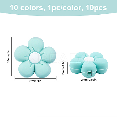 10Pcs 10 Colors Food Grade Eco-Friendly Silicone Beads SIL-CA0001-84-1