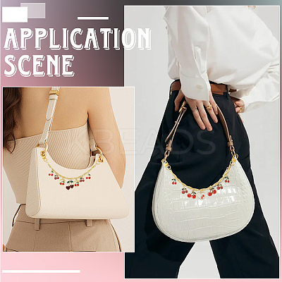 2Pcs 2 Styles Alloy Enamel Red Cherry Charm Brass Bag Decorative Chains HJEW-SC0002-63-1
