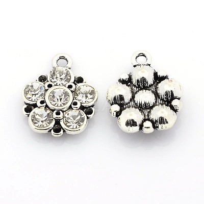 Antique Silver Plated Alloy Rhinestone Flower Pendants ALRI-N016-05-1