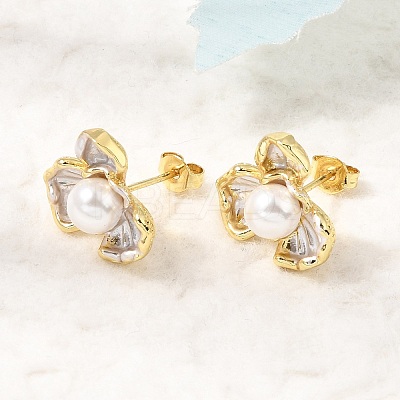 Brass Enamel Stud Earrings KK-CBAB173-02D-G-1