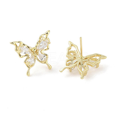 Butterfly Brass Stud Earrings with Glass for Women EJEW-L285-013G-1