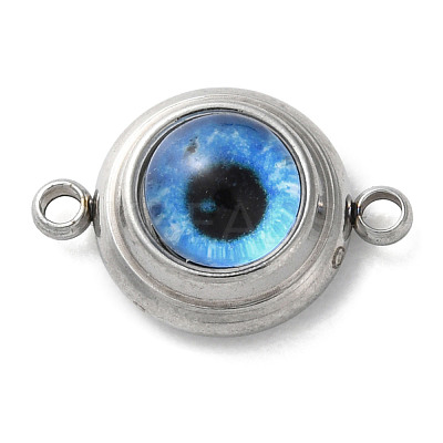 304 Stainless Steel & Acrylic Blue Evil Eye Connector Charms STAS-M091-01P-1