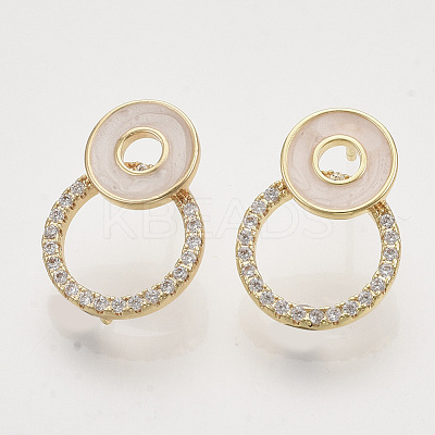 Brass Micro Pave Clear Cubic Zirconia Stud Earring Findings KK-T054-39G-NF-1