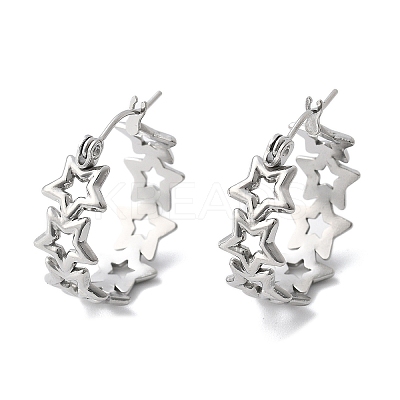 Non-Tarnish Hollow Star 304 Stainless Steel Hoop Earrings for Women STAS-A057-14P-1