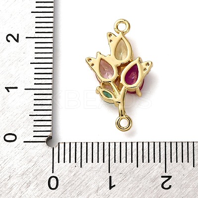 Brass Pave Colorful Cubic Zirconia Flower Links Connector Charms KK-C119-12G-1