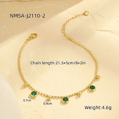 304 Stainless Steel Pave Cubic Zirconia Flat Round Charm Anklets FS-WG00298-01-1