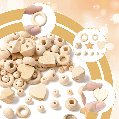 120Pcs 10 Styles Unfinished Wood Beads WOOD-FS0002-37-1
