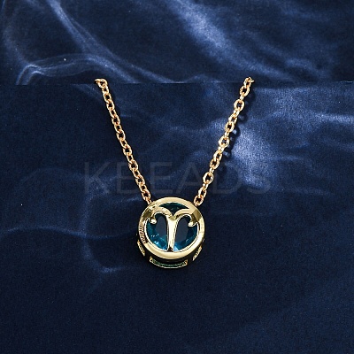 Brass Pave Cubic Zirconia Birth Stone Constellation Pendant Cable Chain Necklaces NJEW-D334-01G-07-1