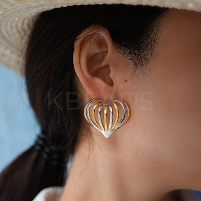 304 Stainless Steel Two Tone Stud Earrings EJEW-P335-01A-1