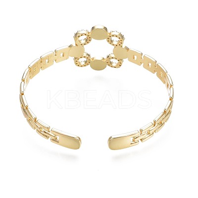 Cubic Zirconia Ring with Evil Eye Open Cuff Bangle with Enamel for Women BJEW-N012-014-1