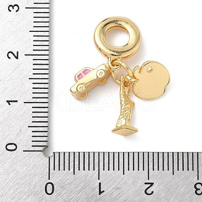Brass Pink Enamel European Dangle Charms KK-D502-05G-1