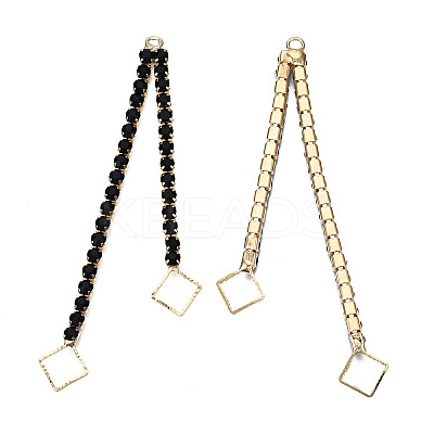 Brass Pave Jet Rhinestone Chain with Rhombus Big Pendants KK-N216-422-02LG-1
