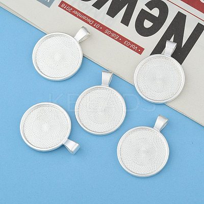 Flat Round Alloy Pendant Cabochon Settings PALLOY-A15654-S-NF-1