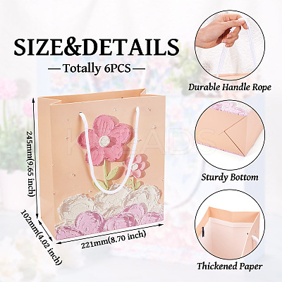 6Pcs Rectangle Paper FLower Gift Bags with Rope Handles ABAG-TA0001-29B-1