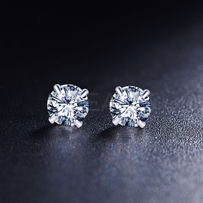 Rhodium Plated 925 Sterling Silver Four Pronged Ear Studs JE420A-03-1