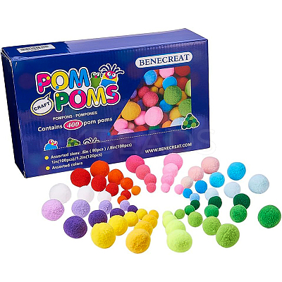 1 Box(400pcs) Pom Poms Craft Making Assorted Sizes & Colors High-elastic Good Quality Pom Poms Creative Craft DIY Material DIY-BC0001-02-1