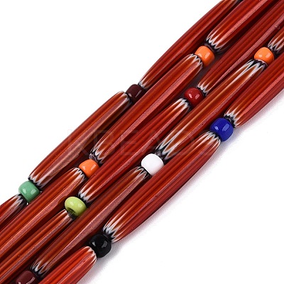 Handmade Millefiori Glass Lampwork Strip Beads Strands LA-N047-01D-1