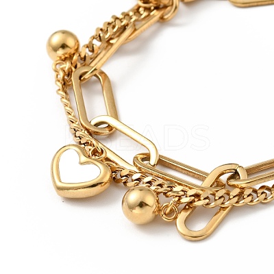 Shell Heart and Round Ball Charm Multi-strand Bracelet BJEW-G639-12G-1