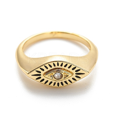 Clear Cubic Zirconia Horse Eye Finger Ring RJEW-E058-01G-09-1