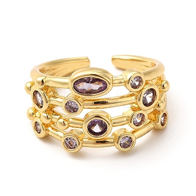 Brass Micro Pave Cubic Zirconia Cuff Rings for Women RJEW-P087-05G-02-1