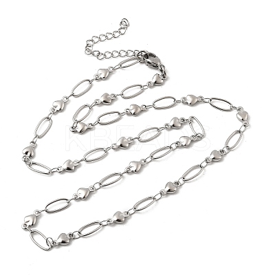 304 Stainless Steel Heart Link Chain Necklaces for Women NJEW-A046-02B-P-1