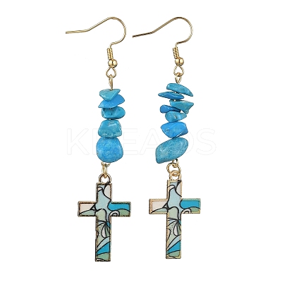 5 Pairs Natural & Synthetic Mixed Stone Cross Dangle Earrings EJEW-JE06603-1
