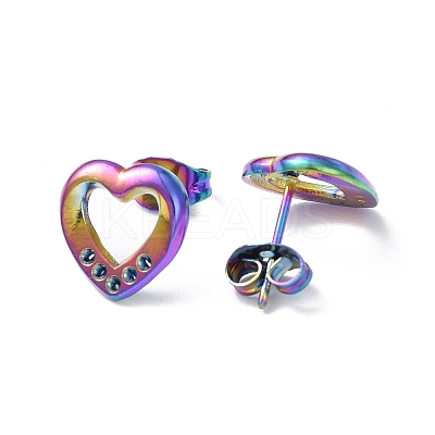 Ion Plating(IP) 304 Stainless Steel Hollow Out Heart Stud Earring Finding EJEW-I285-08MC-1