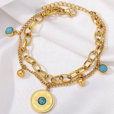 304 Stainless Steel Synthetic Turquoise Beads Double Layers Bracelets FS-WGDB07B-01-1