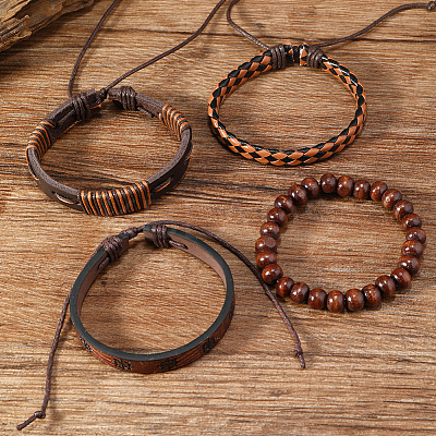 4Pcs 4 Styles PU Imitation Leather Braided Bracelets Sets BJEW-CL0001-13B-1
