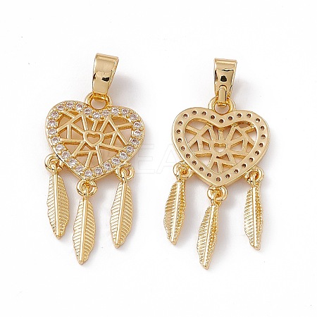 Brass Micro Pave Clear Cubic Zirconia Pendants KK-E068-VC056-1