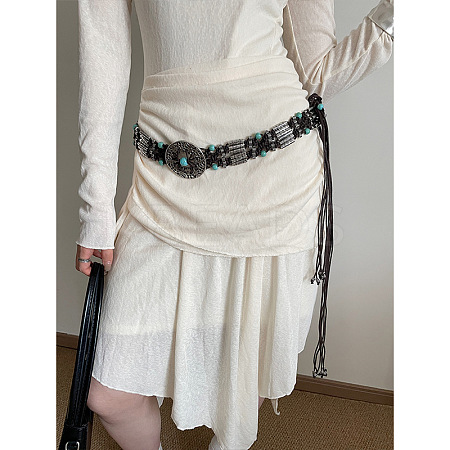 Bohemian Style Alloy & Resin & Imitation Leather Cord Knot Chain Belts FS-WG6C080-02-1